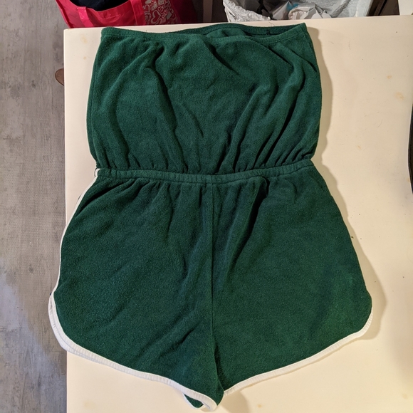 Forever21 Terry Cloth Shorts Romper Green - Picture 4 of 4